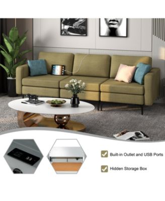 Convertible Sofa Couch with Magazine Pockets 3-Seat with 2 USB Port