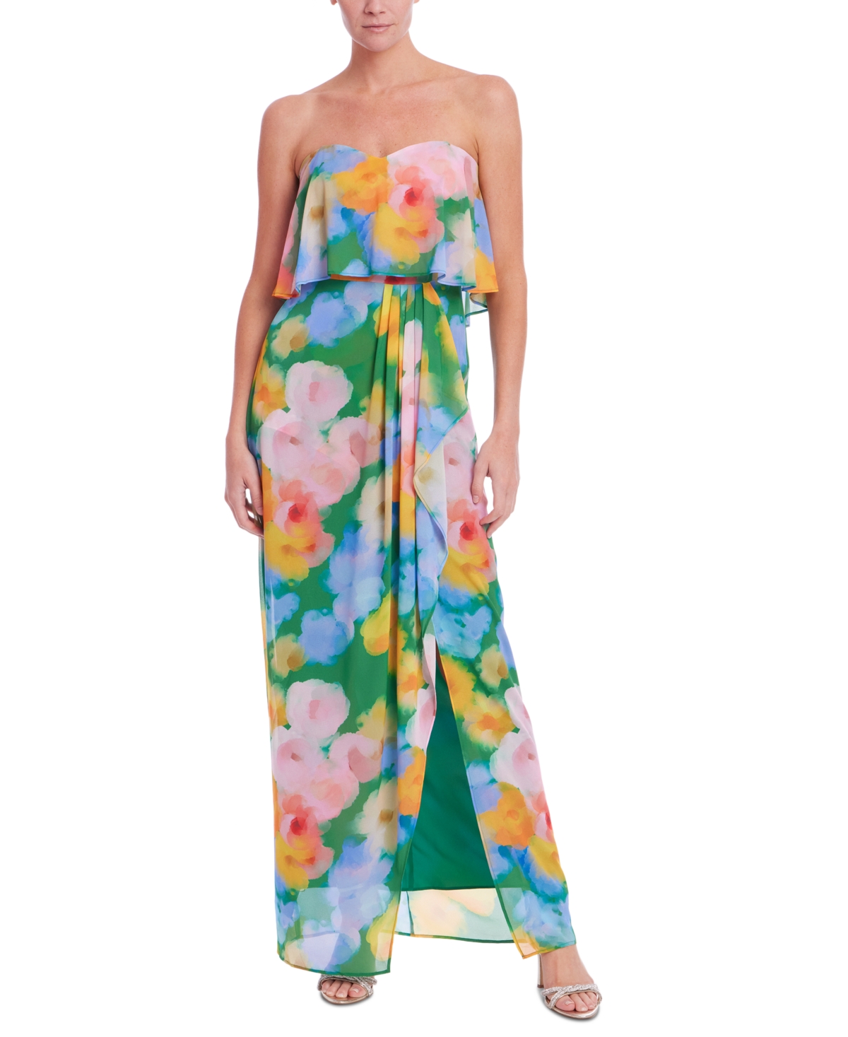 Women's Printed Strapless Maxi Dress - Green Multi
