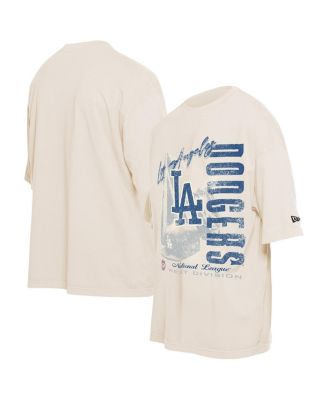 New Era - Men's Cream Los Angeles Dodgers Cooperstown Collection Oversized Throwback Distressed T-shirt