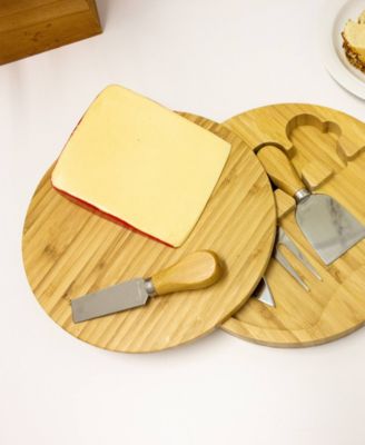 Stainless Steel 6-Piece Cheese Knives and Bamboo Round Board Set