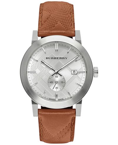 Burberry Men's Swiss Chronograph The City Brown Leather Strap Timepiece 42mm BU9904