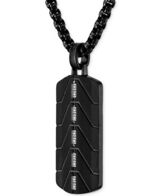 Diamond Dog Tag 22" Pendant Necklace (1/20 ct. t.w.) in Black Ion-Plated Stainless Steel