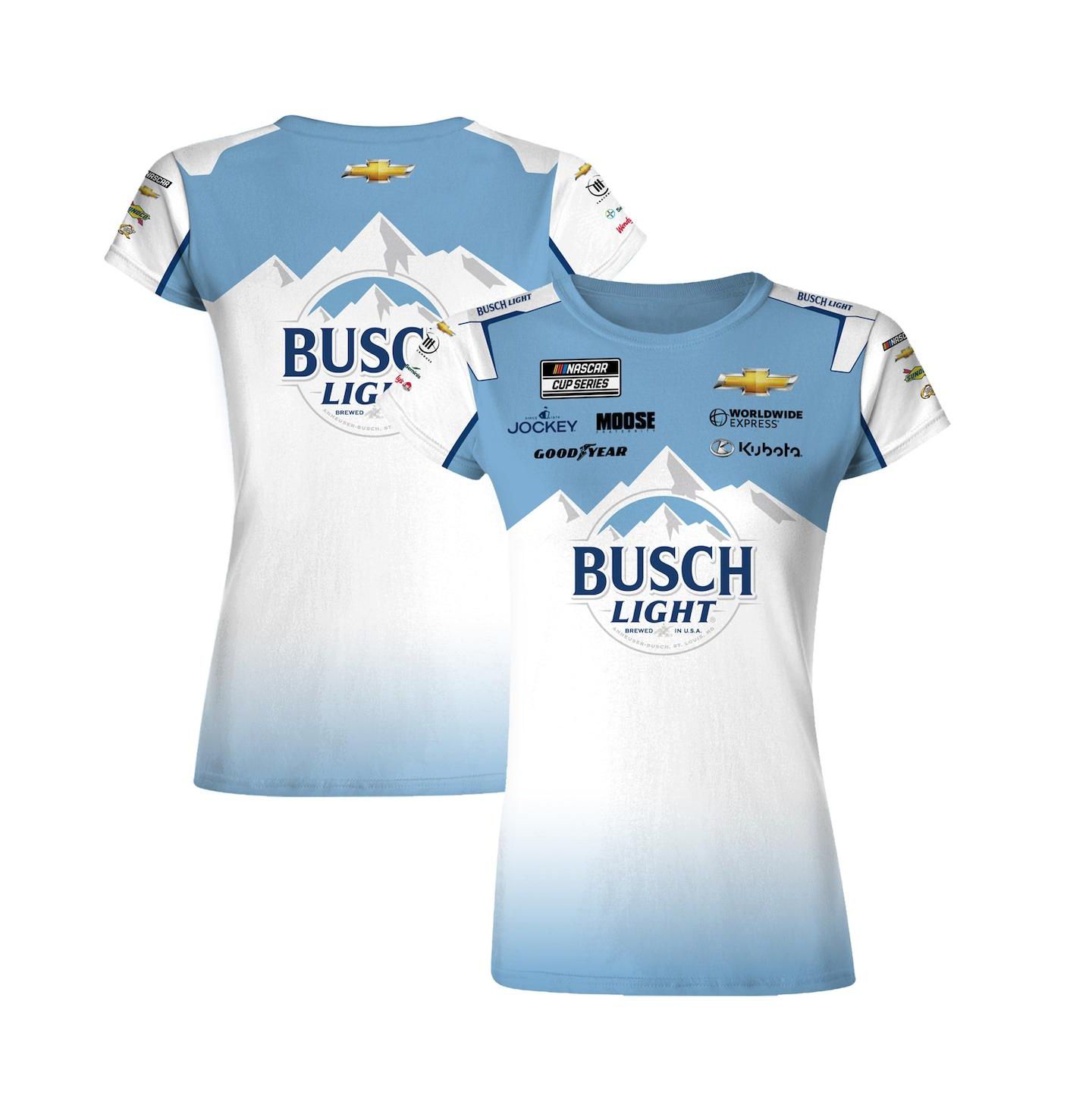 Женская футболка Checkered Flag Sports White/Blue Ross Chastain Busch Light Uniform — фото 1