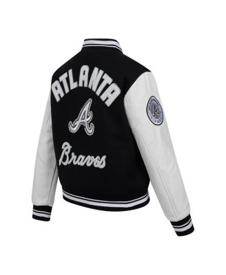 Women's Black Atlanta Braves Cultivated Pearls Rib Wool Full-Zip Varsity Jacket