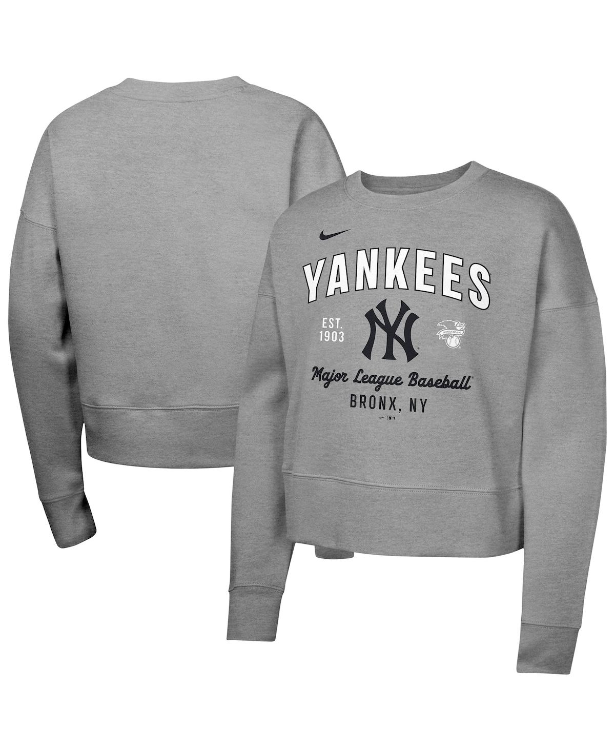 Nike Big Girls Heather Gray New York Yankees Fleece Sweatshirt In Heather Gray