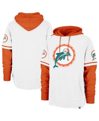 '47 Brand - Men's White Miami Dolphins Throwback Shortstop Pullover Hoodie