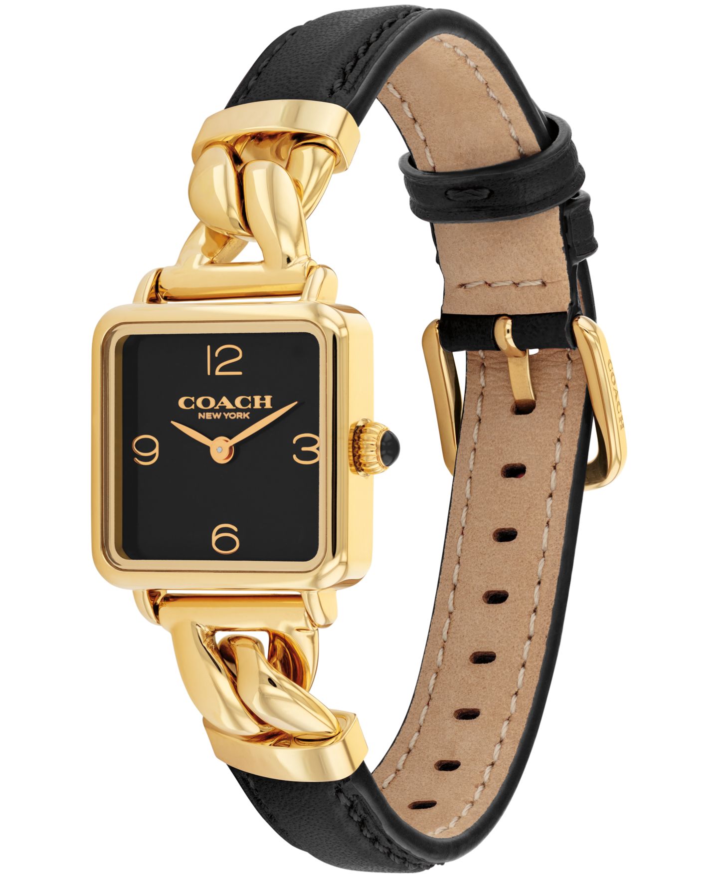 Женские часы COACH Cass Gold-Tone Stainless Steel and Black Leather Strap Watch, 22mm — фото 2