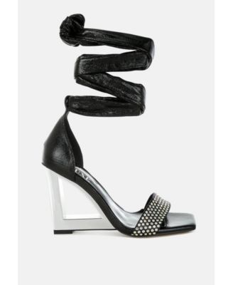 Womens Hashira AB Rhinestone Studded Lace-Up Fantasy Heels