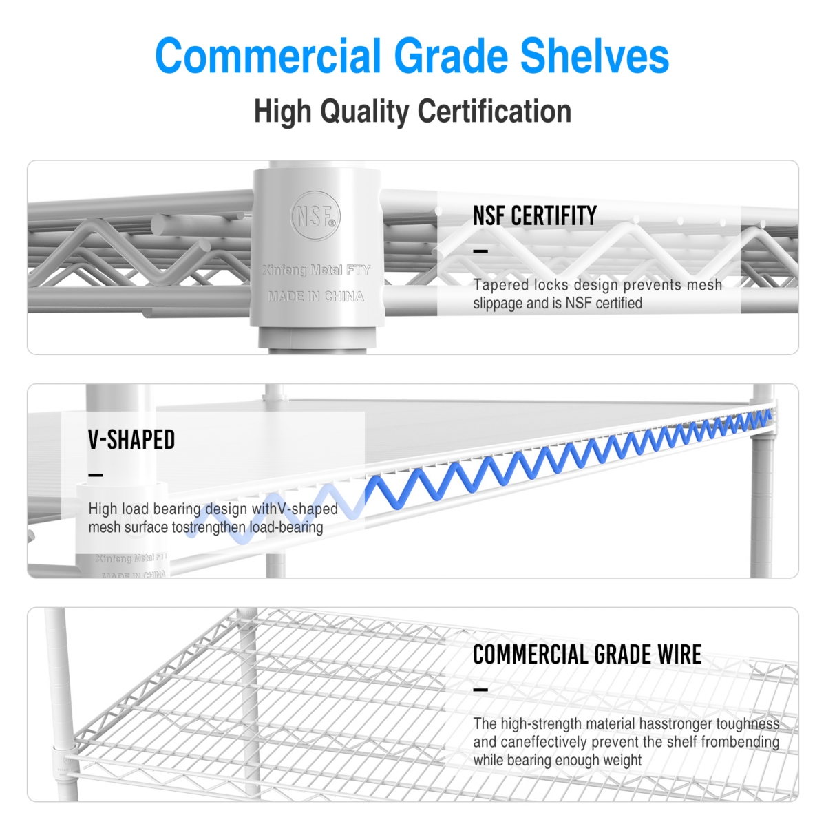 5 Tier 7500lbs Heavy Duty Adjustable Storage Rack Metal Shelf Wire Shelving Unit with Wheels & Shelf Liners - 82" H x 60" L x 24" D