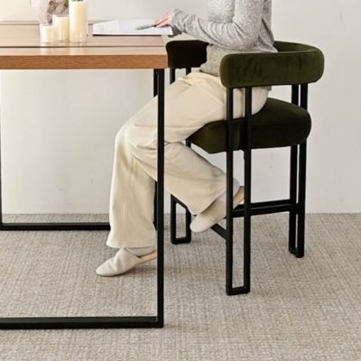 Set of 2 Modern Velvet Counter Stools with Curved Back, Metal Legs & Upholstered Seat