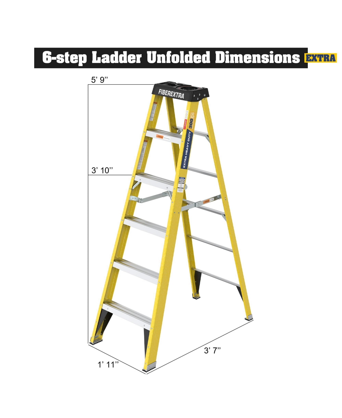 Fiberglass Step Ladder 6-Step 300LBS Yellow