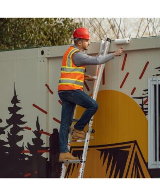 17ft Multi-Position Foldable Aluminum Ladder, A-Frame and Straight Ladder, ANSI 250lbs