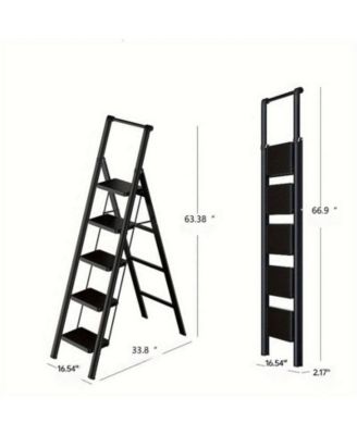 16.54X 33.8X 63.38 inches 5-step ladder folding step stool, 5-step ladder with anti slip wide pedals, lightweight and easy to carry