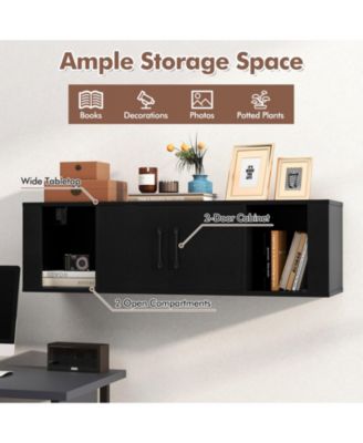 Wall Mounted Floating 2 Door Desk Hutch Storage Shelves