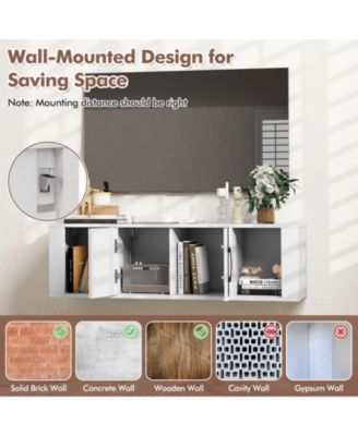 Wall Mounted Floating 2 Door Desk Hutch Storage Shelves