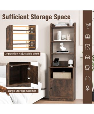 Bedside Tables Tall Nightstands with 5 Open Shelf and Cabinet