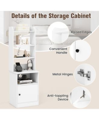 Bedside Tables Tall Nightstands with 5 Open Shelf and Cabinet