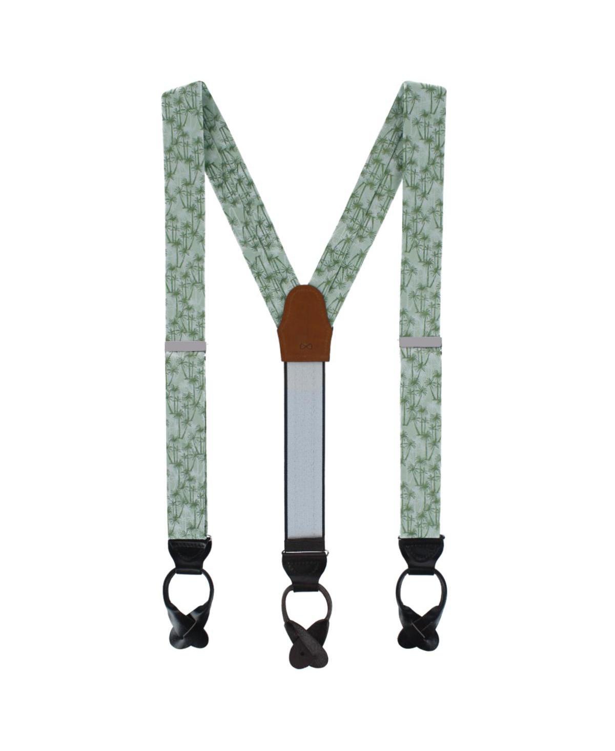 Men's Nohea Palm Tree Linen Blend Novelty Button End Suspenders - Green