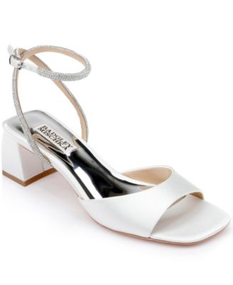 Badgley Mischka Cady Sandali Con Tacco E Fibbia A Cuore – Pelle, Fodera In Pelle, Bianco Tenue, 36 EU