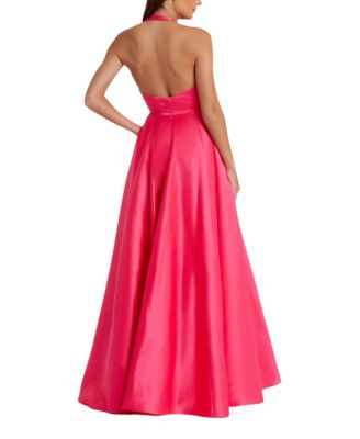 Women's Sleeveless Deep V Satin Gown With Oversized Bow