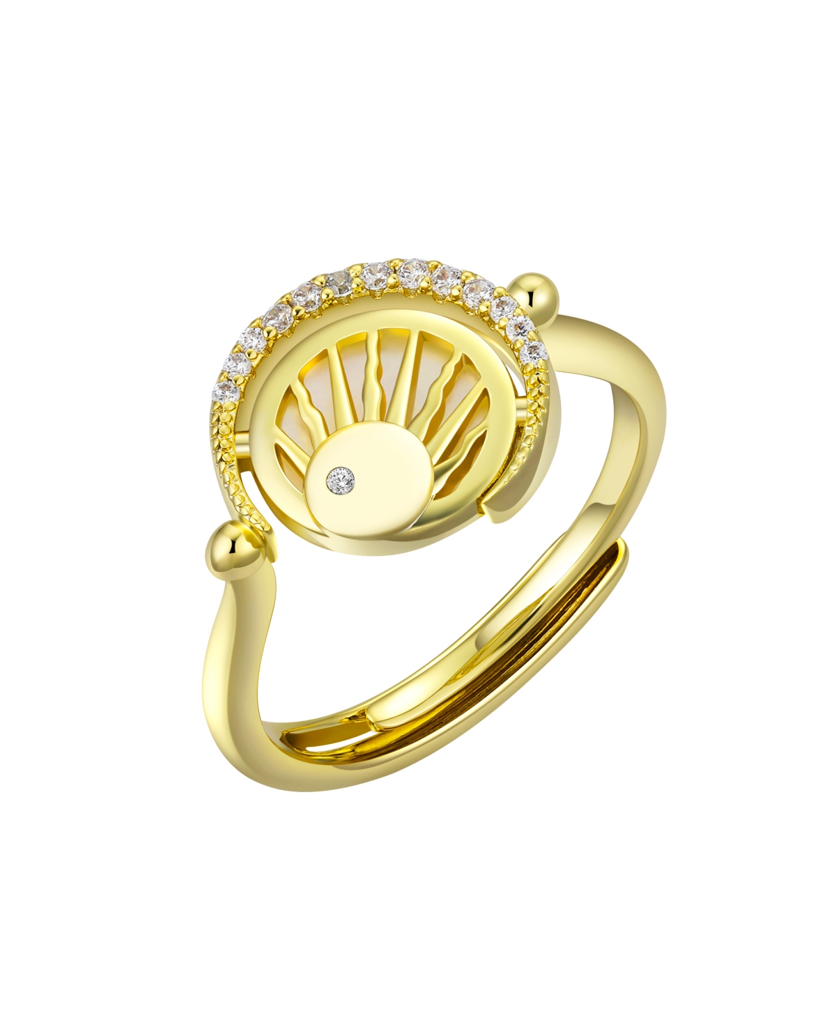 Cubic Zirconia and Mother of Pearl Moon and Sun Bypass Ring - Gold