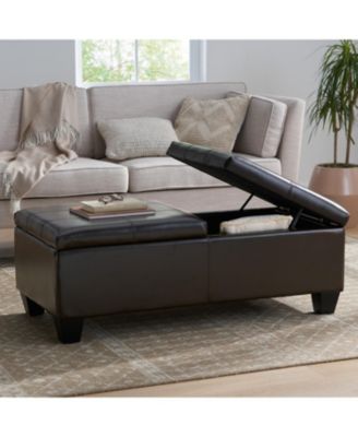 Streamdale Tufted Leather Storage Ottoman - Dual Opening Tray Top