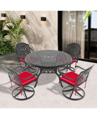Streamdale 5-Pc Cast Aluminum Dining Set, 4 Swivel Chairs, 48" Round Table, Black Frame