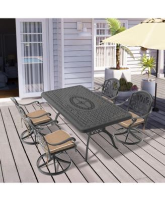 Streamdale 5-Pc Cast Aluminum Dining Set, 4 Swivel Chairs & Rectangular Table, Black Frame