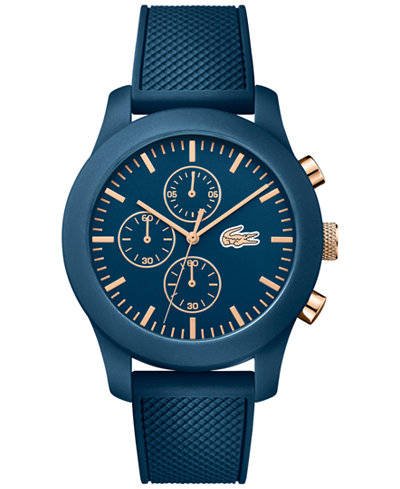 Lacoste Unisex Chronograph 12.12 Blue Silicone Strap Watch 44mm 2010827