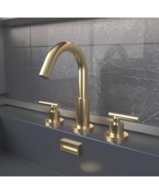 8 in. Widespread 2-Handle Mid-Arc Bathroom Faucet with Valve and cUPC Water Supply Lines in Brushed Gold