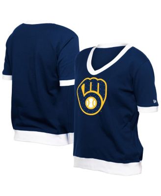 New Era - Women's Navy Milwaukee Brewers Game Day Rhinestone V-neck T-Shirt