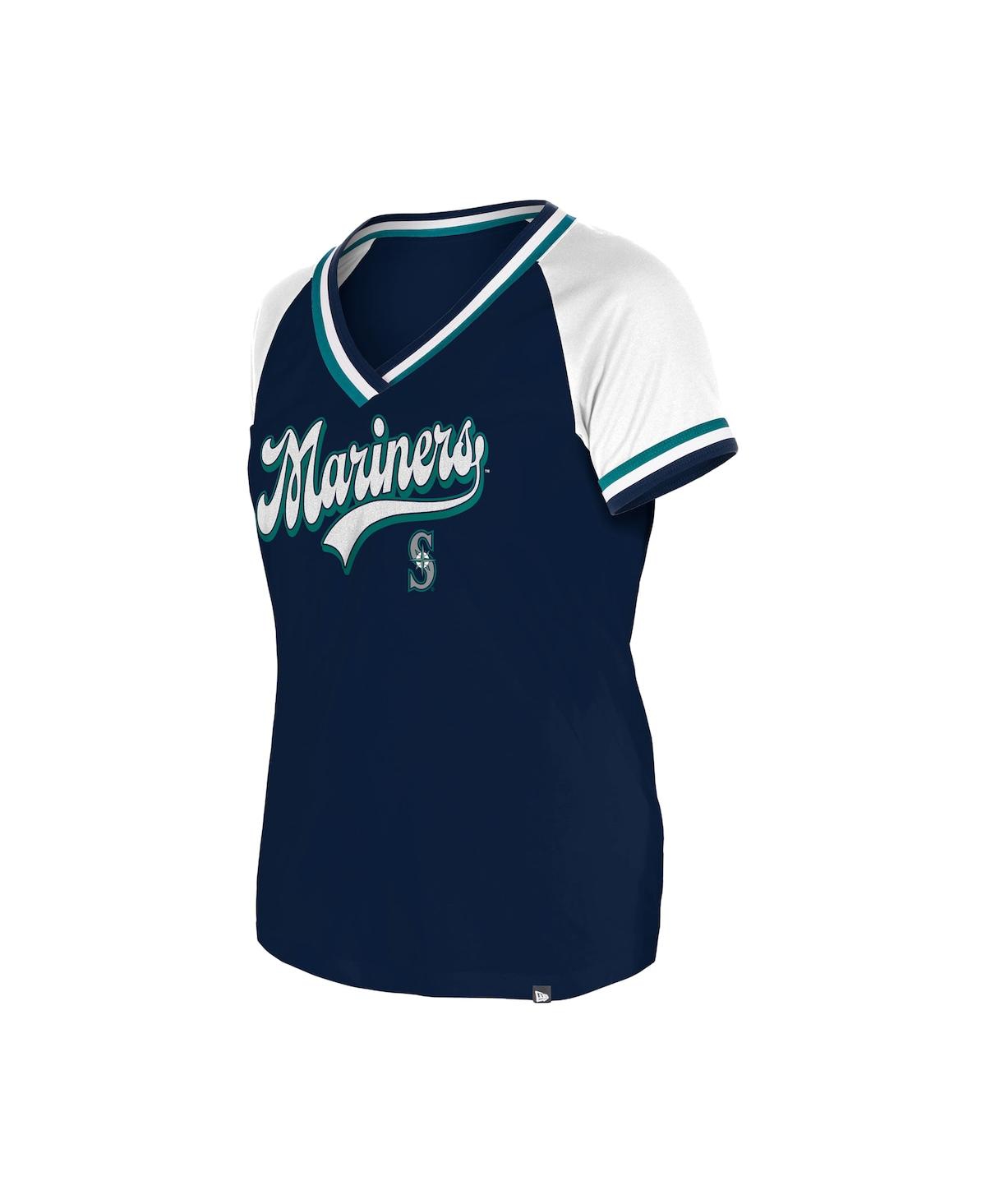 NEW ERA WOMEN'S NAVY SEATTLE MARINERS GAMEDAY RAGLAN V-NECK T-SHIRT 