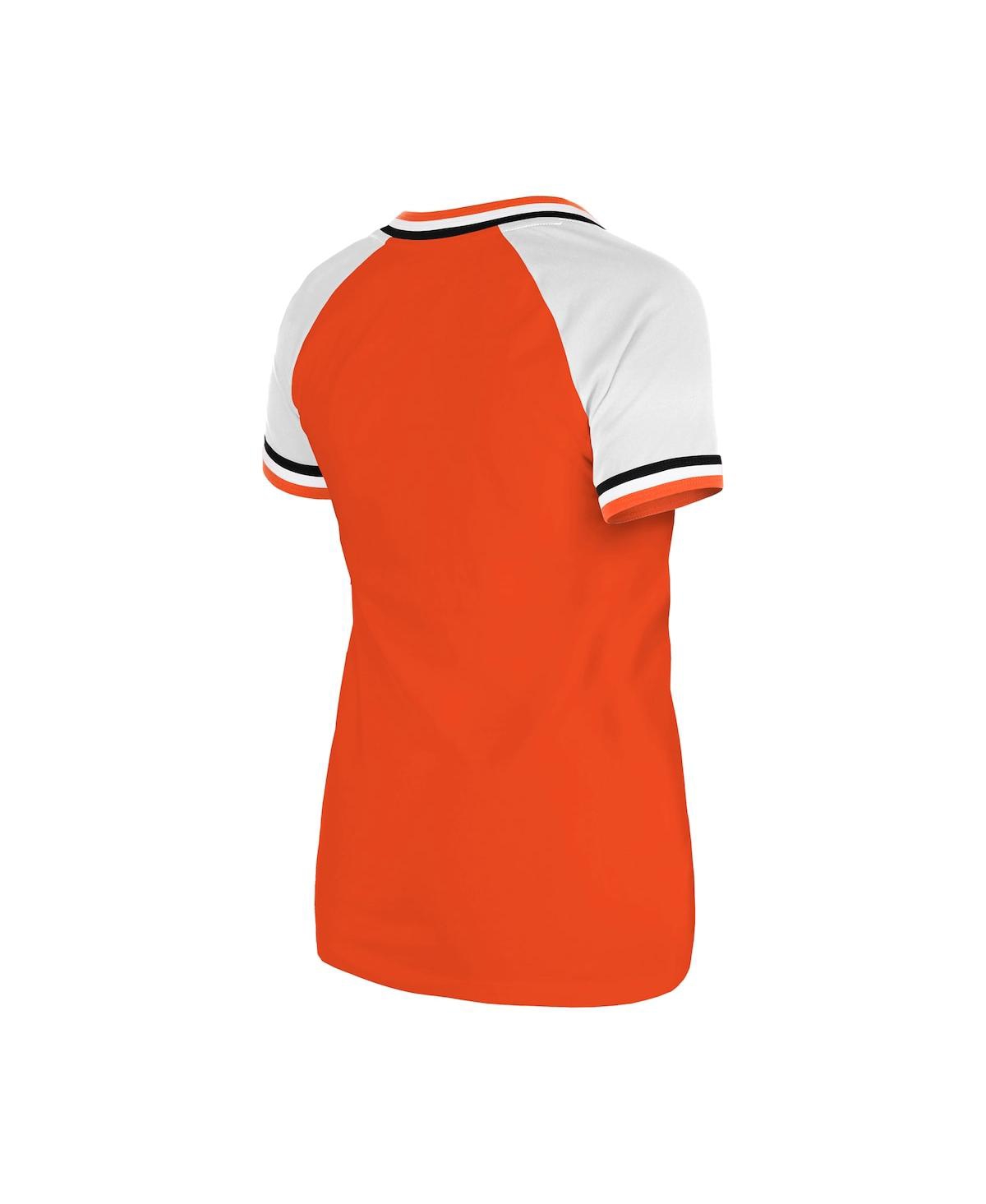 NEW ERA WOMEN'S ORANGE BALTIMORE ORIOLES GAMEDAY RAGLAN V-NECK T-SHIRT 