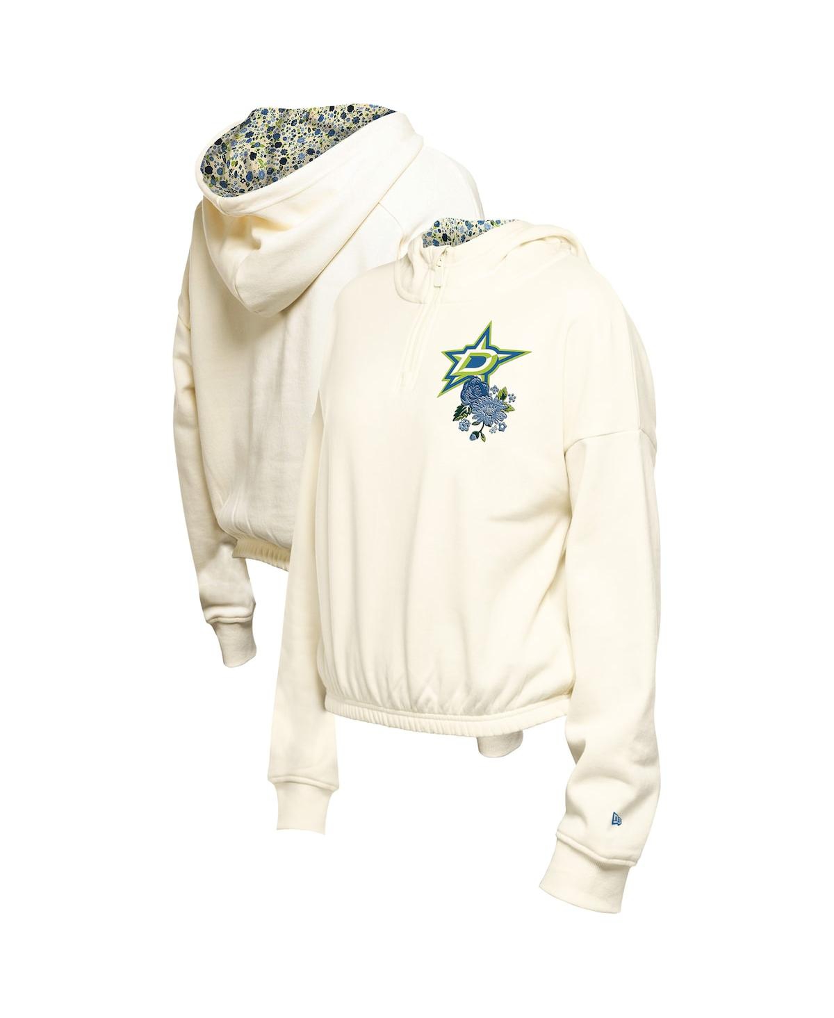 Shop New Era Women's Cream Dallas Stars Glam Game Quarter-zip Cropped Floral Hoodie Pullover Top