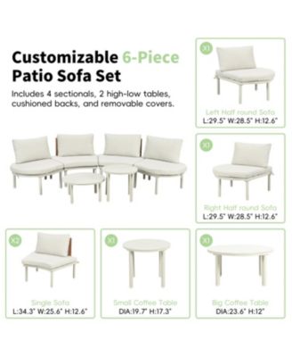 6-Piece Half Moon Patio Sofa Set, Wicker, Glass Tables, Cushions & Pillows