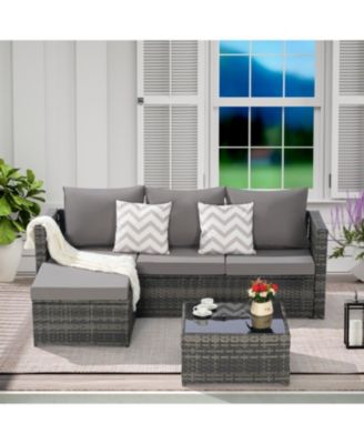 Streamdale 2-Piece Wicker Patio Set, L-Shaped, Ottoman, Lounger Table