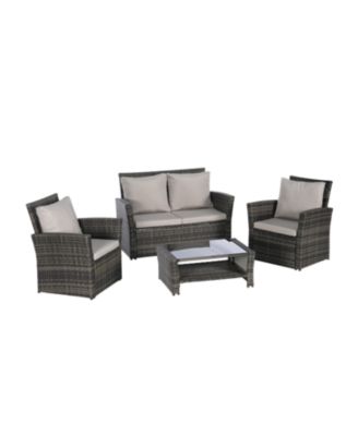 Streamdale 4-Piece Outdoor Patio Furniture Set, Rattan Chairs, Glass Table