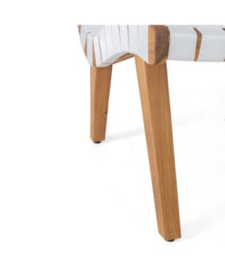 Streamdale Outdoor Acacia Wood and Rope Weave 3 Piece Chat Set, White and Teak