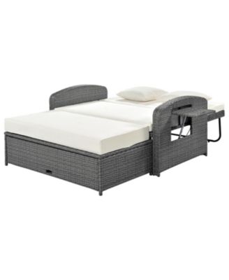 Streamdale PE Wicker Double Chaise Lounge, Adjustable, White + Cover