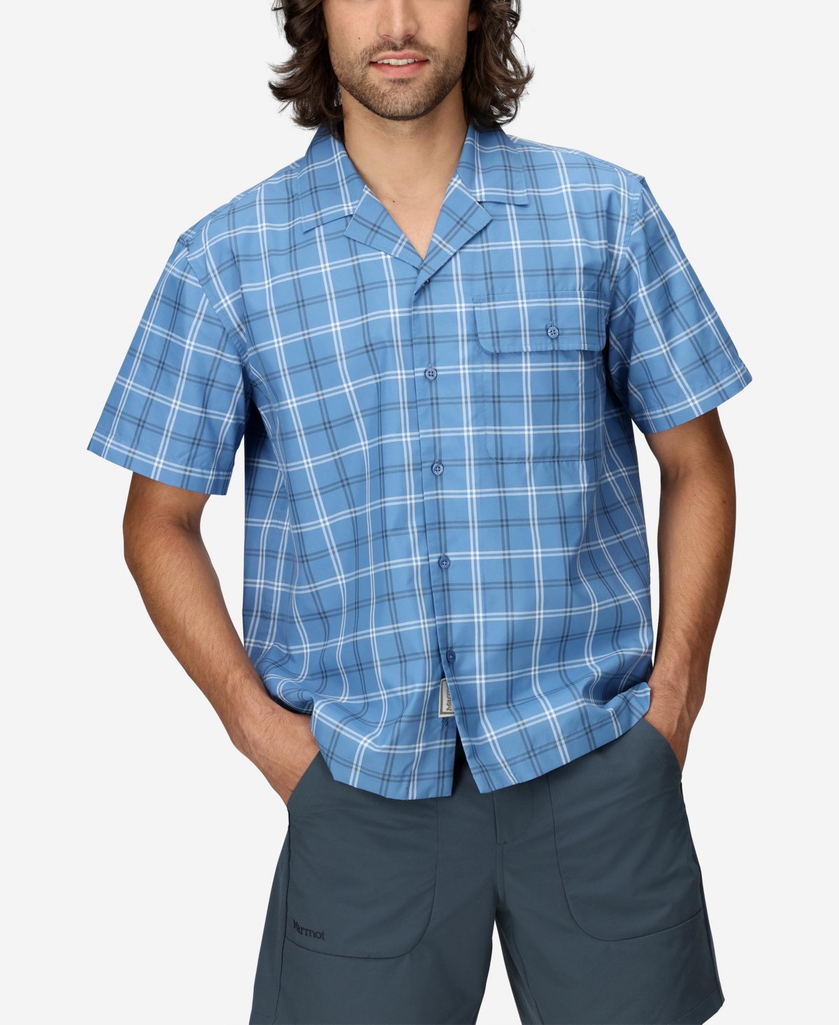 Men's AirExchange Ultraviolet Protection Factor 40 Camp Novelty Short Sleeve Shirt - Rain cloud