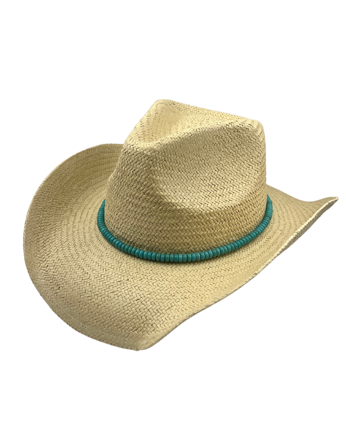 Beaded Trim Straw Cowboy Hat - Natural