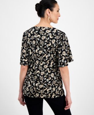 Petite Floral-Print Flutter-Sleeve Top, Exclusively at Macy's