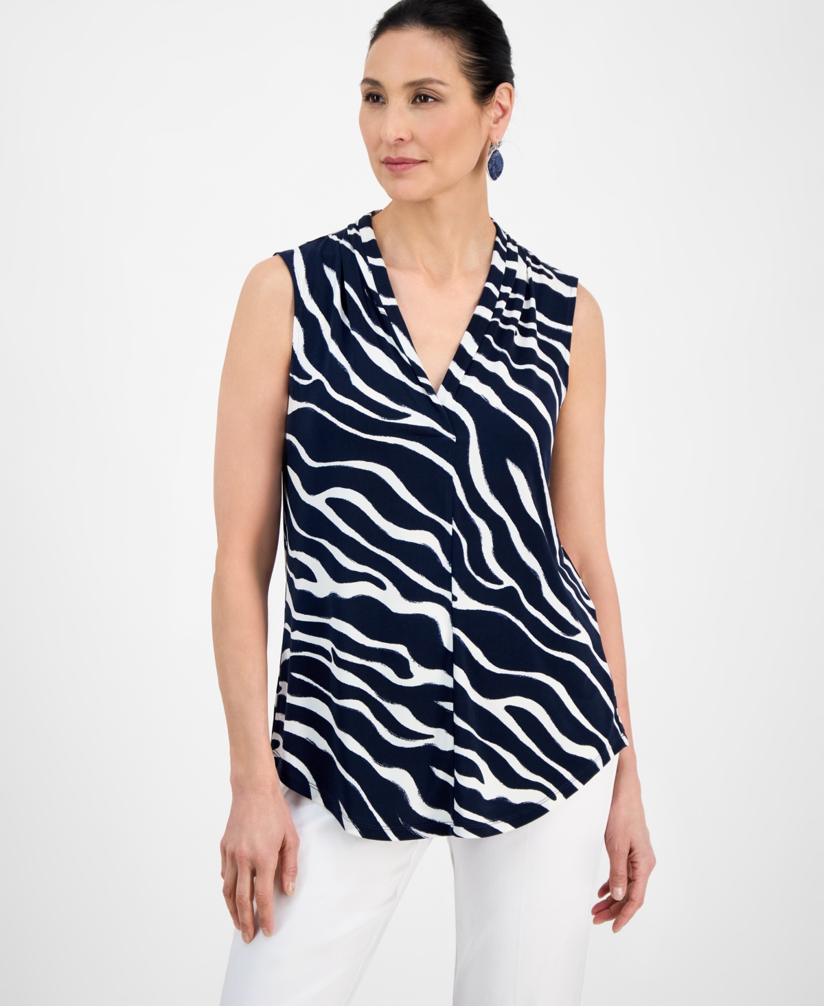 Shop Jm Collection Women's Printed V-neck Sleeveless Knit Blouse, Exclusively At Macy's