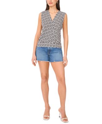 Women's Printed Faux-Wrap Sleeveless Top