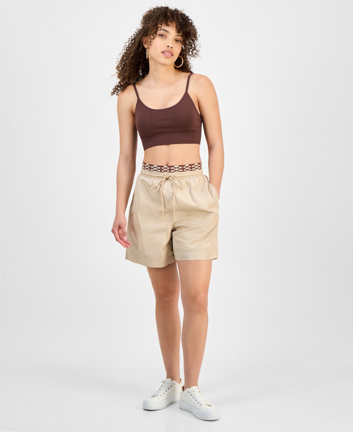 Women's Contrast-Drawstring Shorts, Regular & Petite Sizes - Sand