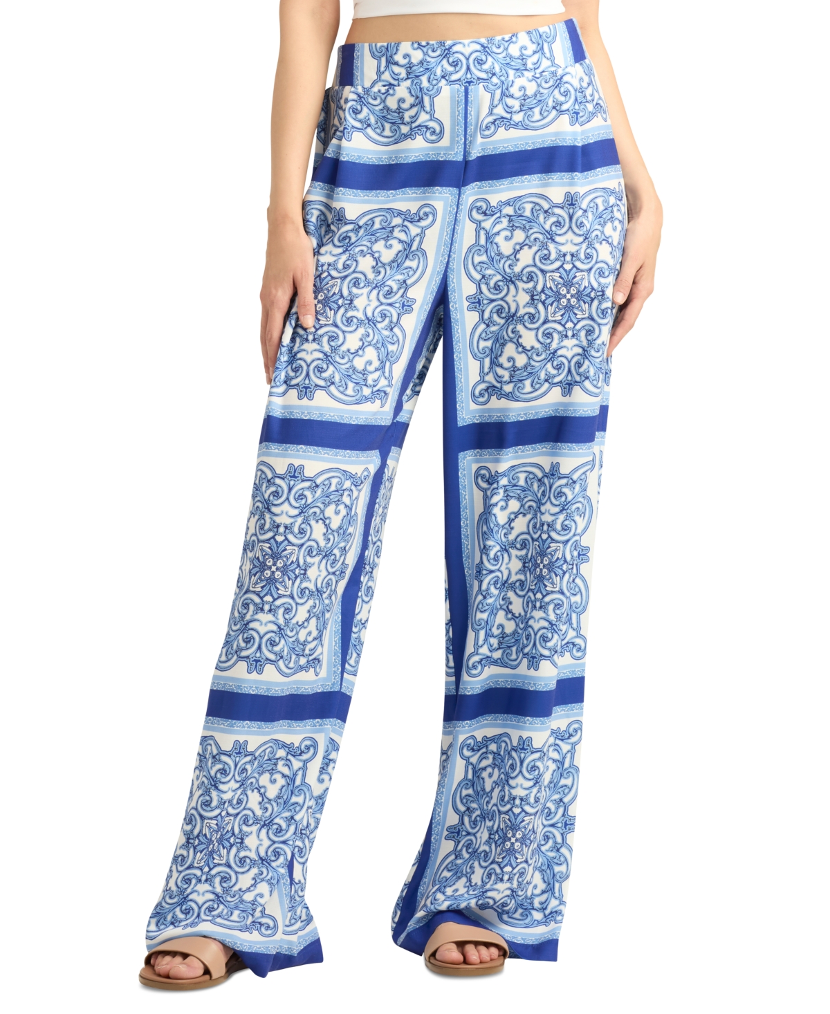 Juniors' Printed Pull-On Wide-Leg Pants - Pat F