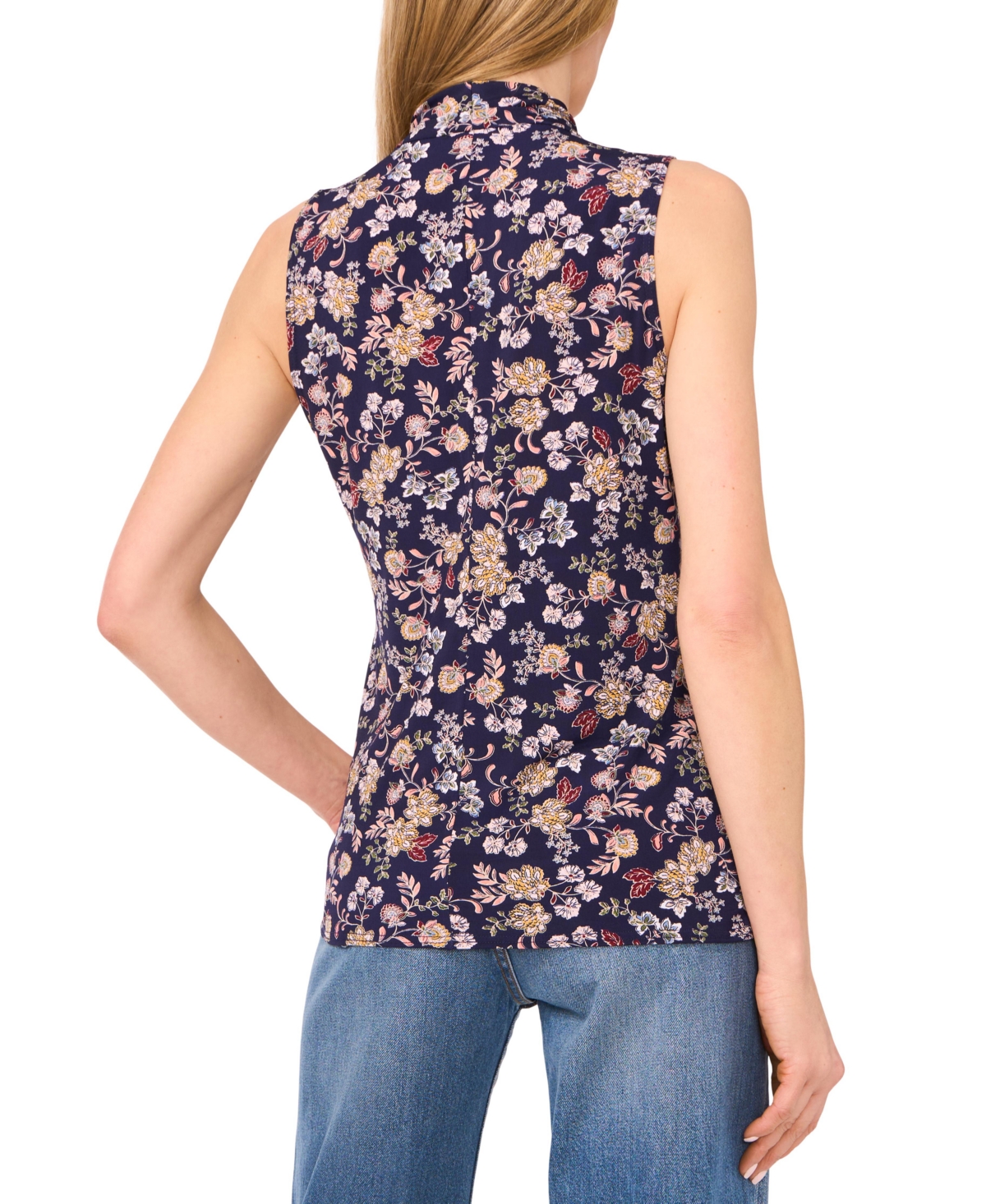 VINCE CAMUTO WOMEN'S FLORAL CROSSOVER WRAP-FRONT SLEEVELESS TOP 