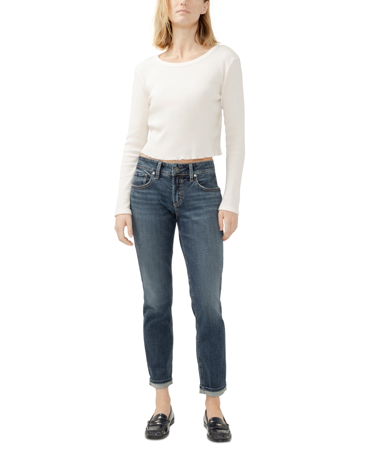 SILVER JEANS CO. WOMEN'S BOYFRIEND MID RISE SLIM-LEG JEANS 