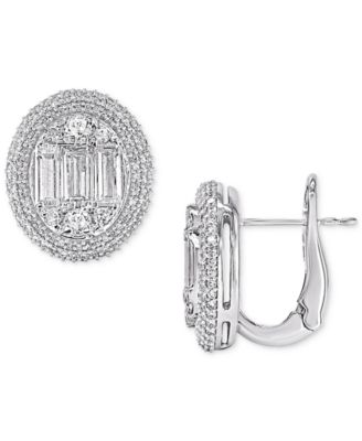 Diamond Round & Baguette Halo Cluster Earrings (1 ct. t.w.) in 14k White Gold