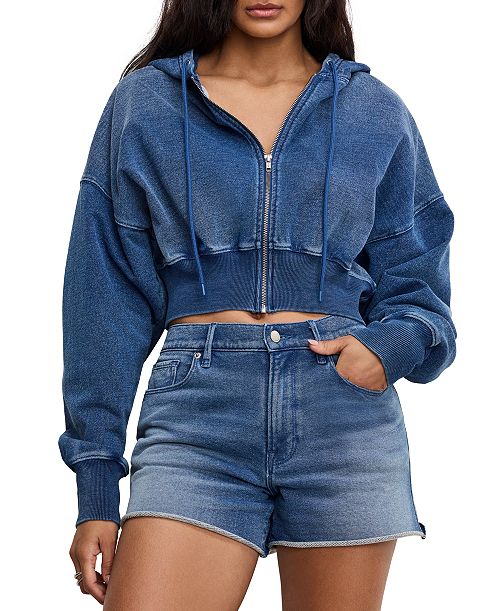 alfani Good American Women's Jeanius Cotton Zip-Up Hoodie Women's Fashion Shoes & Accessories